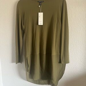 Eileen Fisher Stretch Silk Jersey Bateau NK Tunic Long Sleeve top